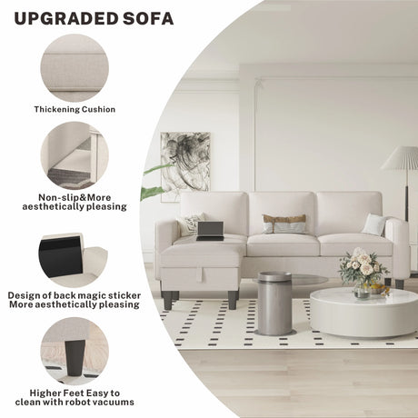 Beige Reversible Modular Sectional Sofa With Storage Ottoman - Omega Lifestyles