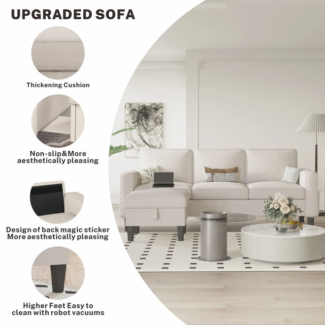 Beige Reversible Modular Sectional Sofa With Storage Ottoman - Omega Lifestyles