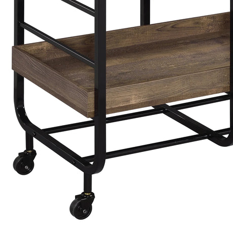 Metal And Wood Rectangular Serving Cart With Adjustable Trays - Omega Lifestyles