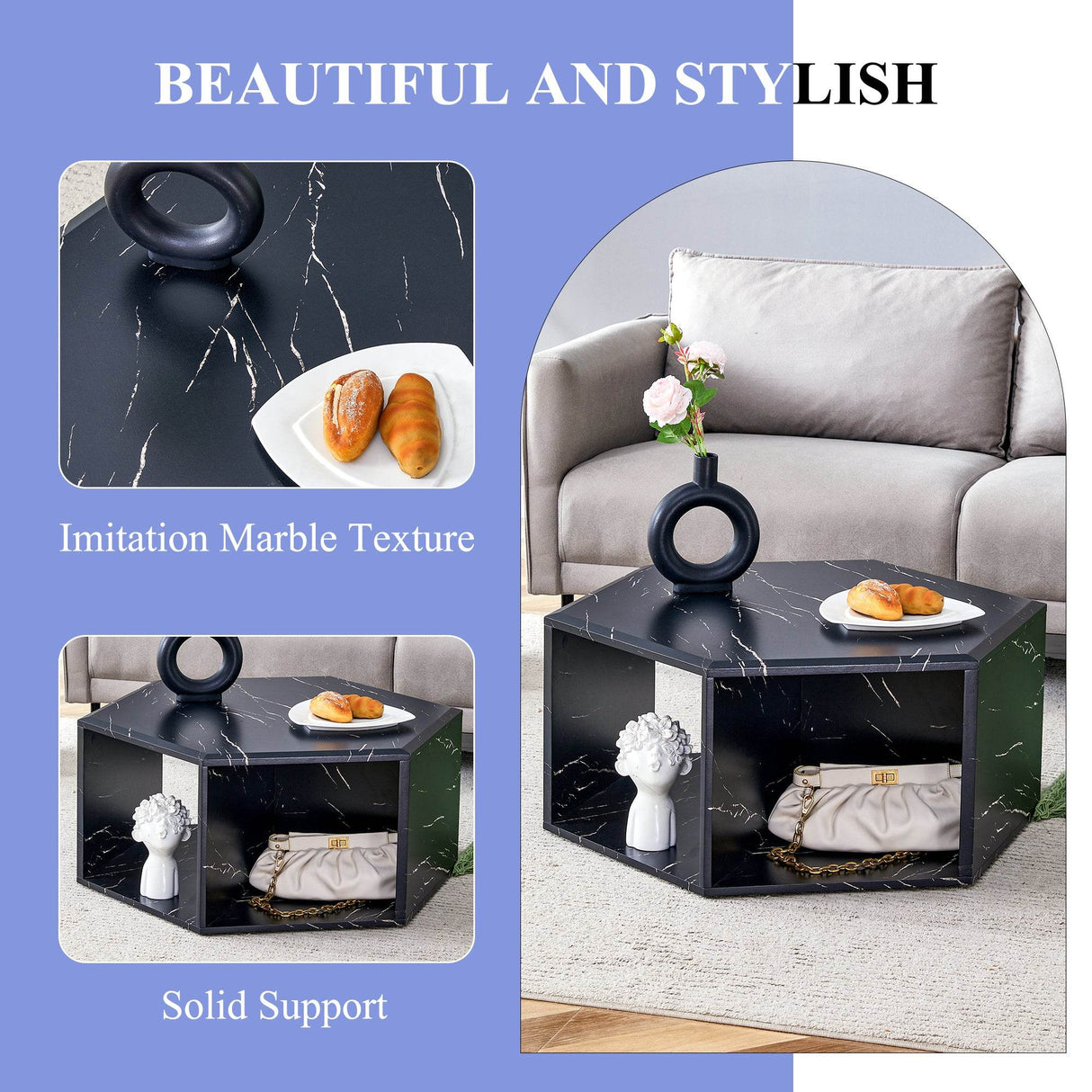 Set Of 2 Modern Minimalist Black Hexagonal Coffee Tables - Sleep Galleria