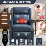 Blue Faux Leather Manual Recliner Chair With Massage Heat - Omega Lifestyles