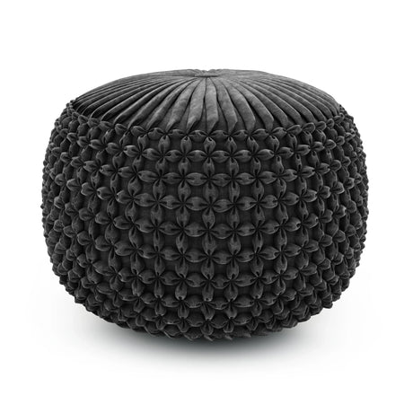 Slate Grey Handcrafted Round Velvet Fabric Pouf Stool - Omega Lifestyles