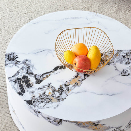 12-Inch White Patterned Cylindrical MDF Coffee Table - Omega Lifestyles