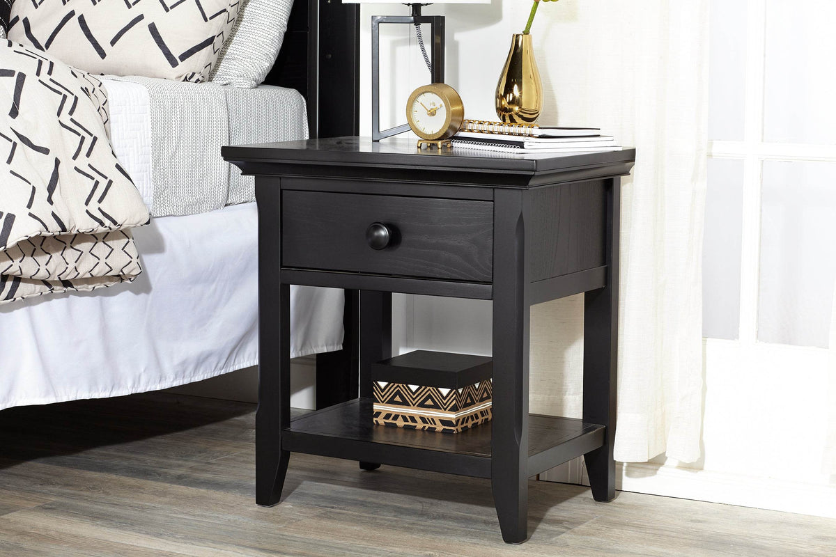 Solid Wood Black Nightstand With Storage Drawer