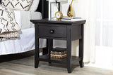 Solid Wood Black Nightstand With Storage Drawer