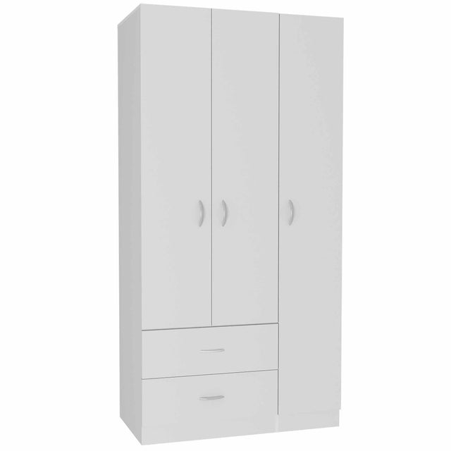 Modern White Particle Board Bedroom Armoire With Shelves Drawers Hanging - Omega Lifestyles