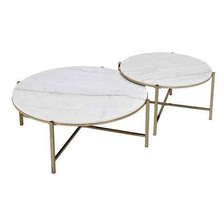 2-Piece Marble Top Nickel Finish Nesting Table Set - Omega Lifestyles