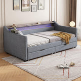 Twin Linen Upholstered Daybed Frame With Storage Drawers - Omega Lifestyles