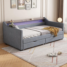 Twin Linen Upholstered Daybed Frame With Storage Drawers - Omega Lifestyles