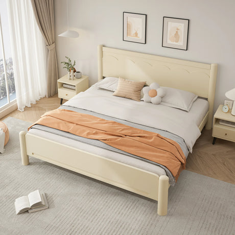 King Solid Wood Platform Bed Frame With Headboard - Omega Lifestyles