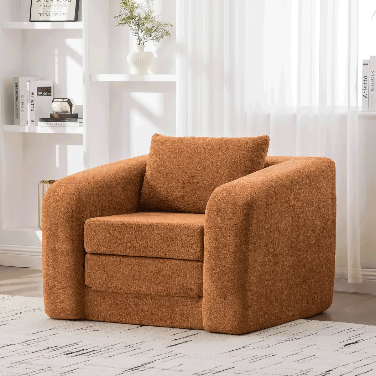 Convertible Chenille Foldable Single Sofa Bed With Pillow - Omega Lifestyles