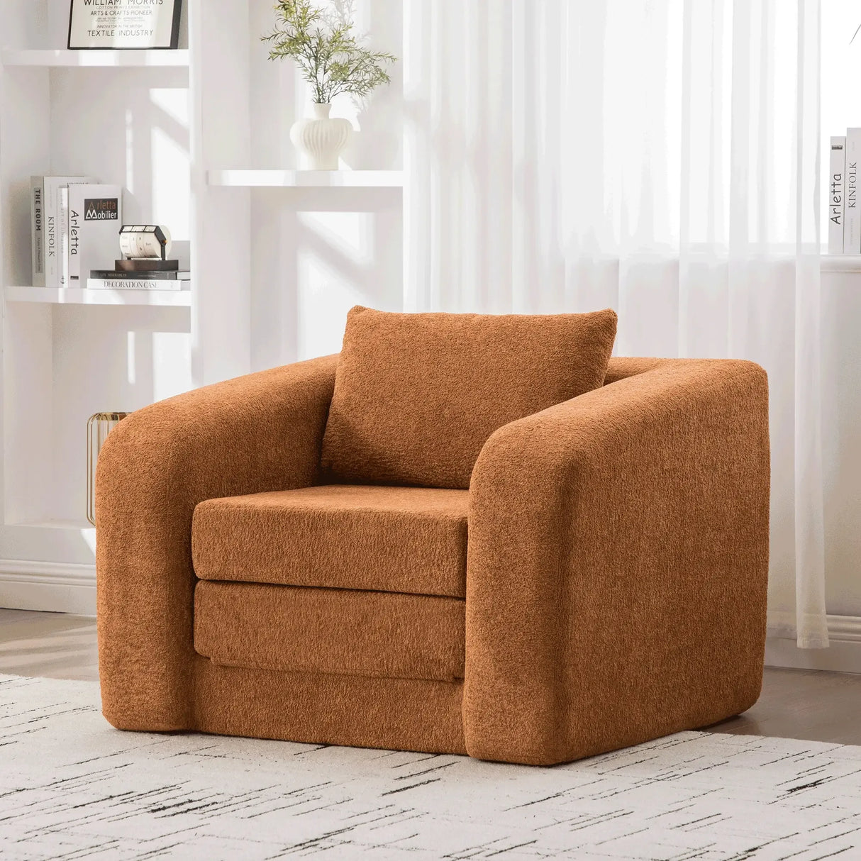 Convertible Chenille Foldable Single Sofa Bed With Pillow - Omega Lifestyles