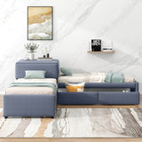 L-Shaped Upholstered Twin Platform Bed With Trundle Desk - Omega Lifestyles