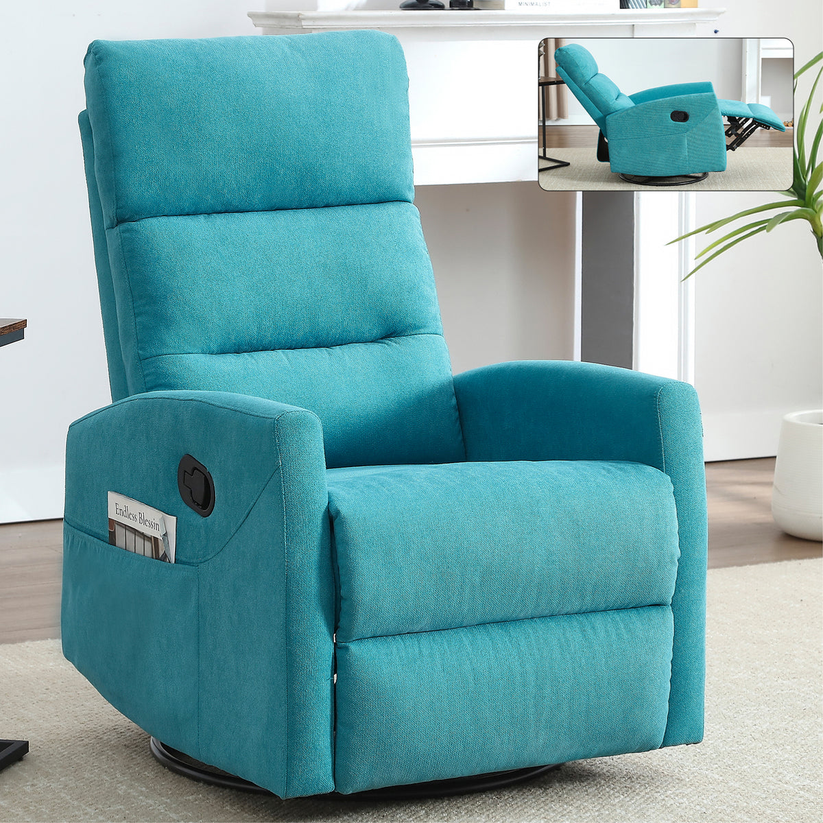 Manual Fabric Recliner Chair With Swivel And Rocker