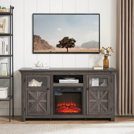 Farmhouse Fireplace TV Stand Console Cabinet Gray - Sleep Galleria