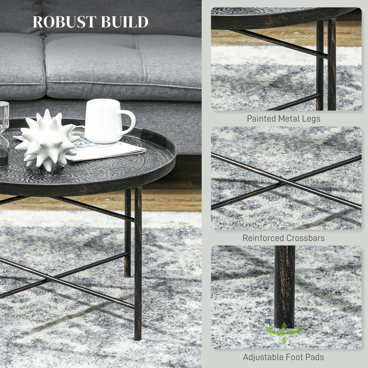 Pewter Metal 24-Inch Round Coffee Table - Omega Lifestyles