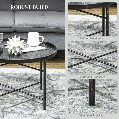 Pewter Metal 24-Inch Round Coffee Table - Omega Lifestyles