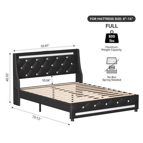 Full Black Faux Leather Memory Foam Full Bed Frame - Omega Lifestyles