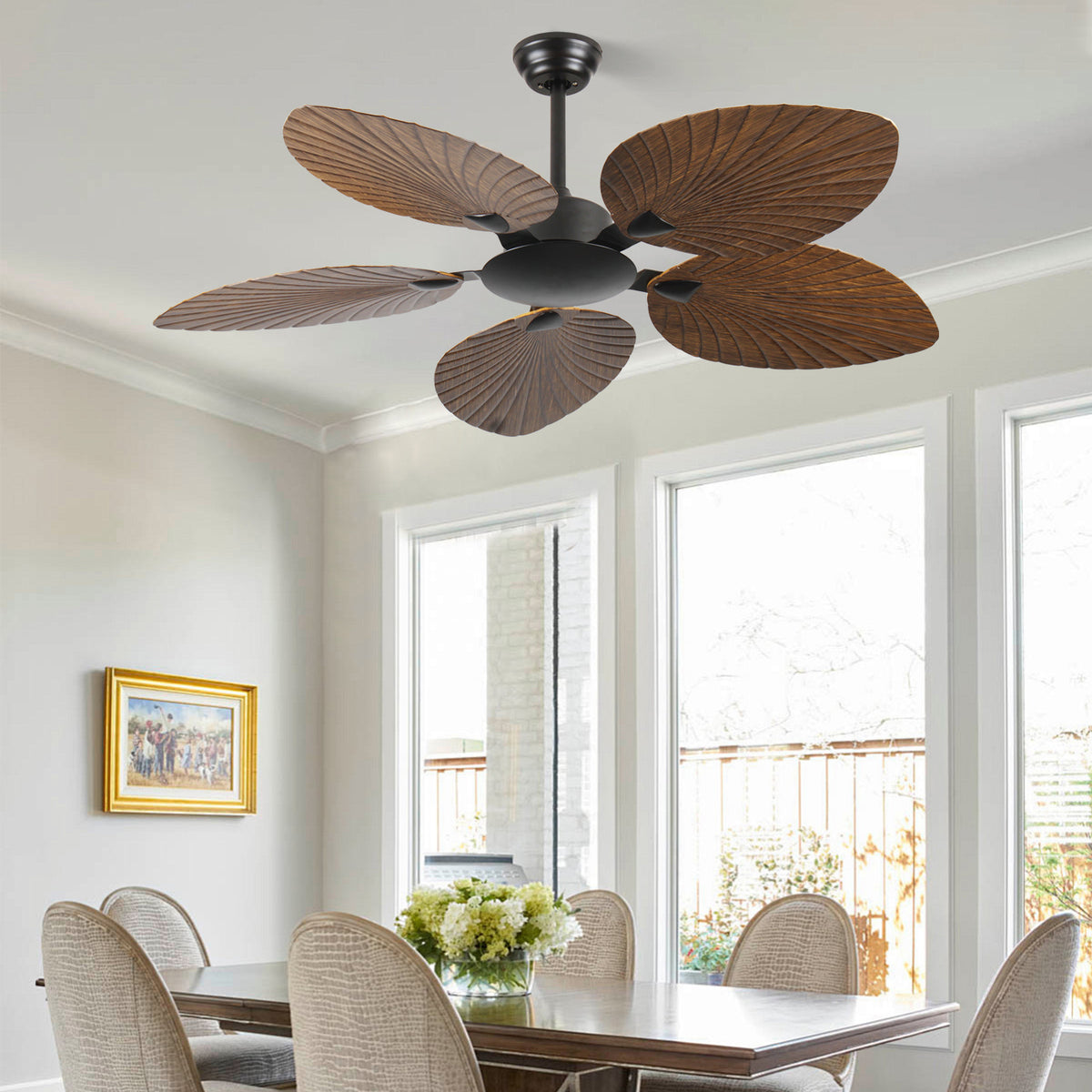52-Inch Retro Palm Leaf Indoor Outdoor Ceiling Fan
