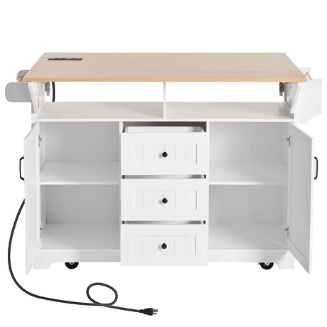 Folding Kitchen Island Cart With Power Outlet and Storage - Omega Lifestyles