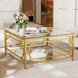 Modern Square Glass Coffee Table With Gold Metal Frame - Omega Lifestyles