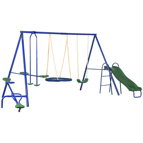 Heavy-Duty Steel 5-in-1 Kids Outdoor Swing Set - Omega Lifestyles