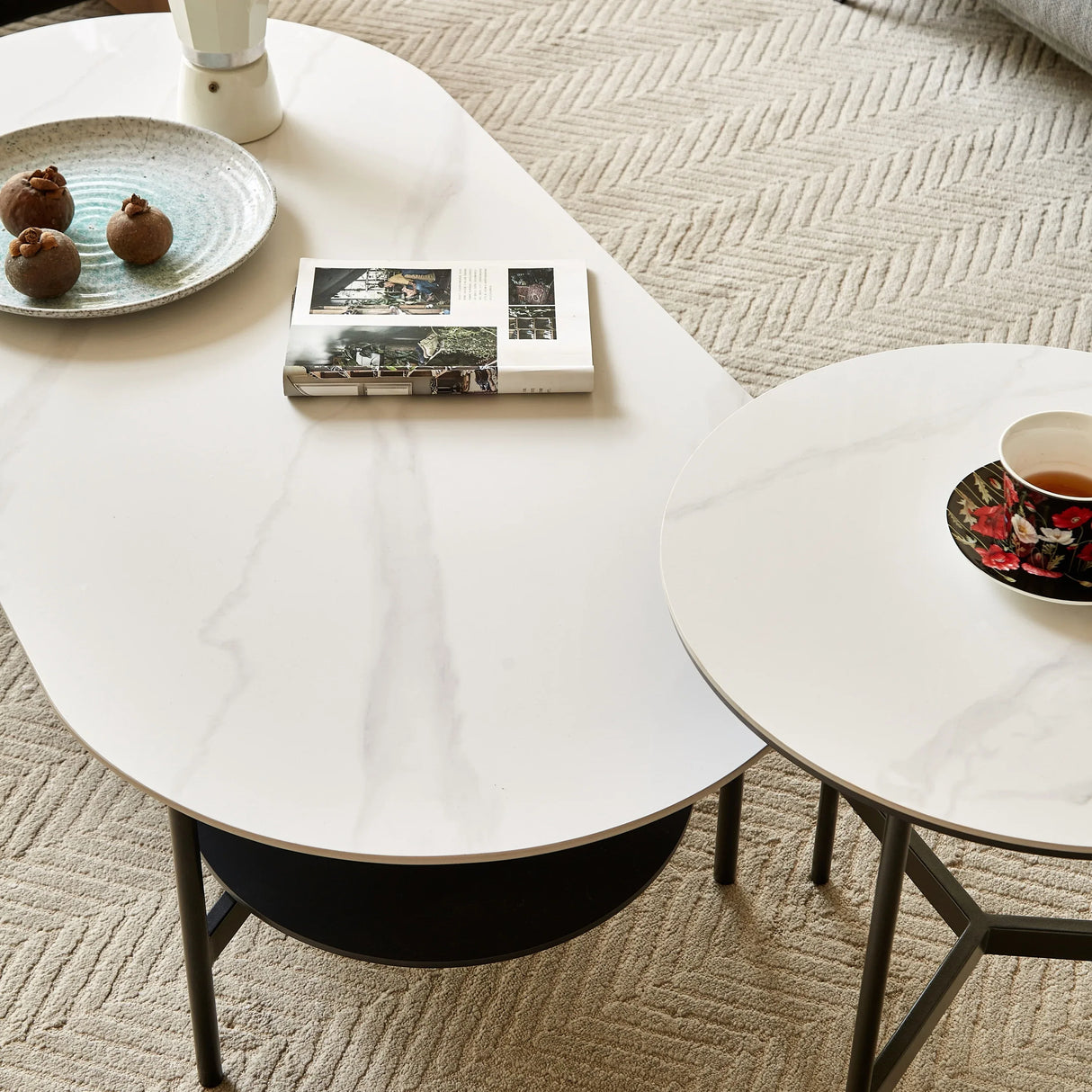Modern Ceramic And Walnut Finish Coffee Table - Omega Lifestyles