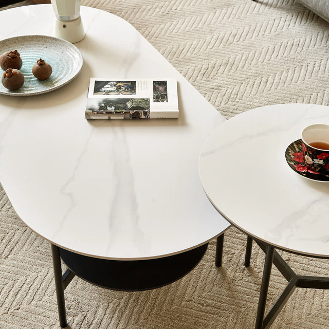 Modern Ceramic And Walnut Finish Coffee Table - Omega Lifestyles