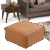 Distressed Brown Vegan Faux Leather Coffee Table Pouf - Omega Lifestyles