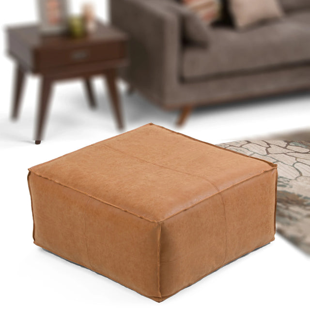 Distressed Brown Vegan Faux Leather Coffee Table Pouf - Omega Lifestyles