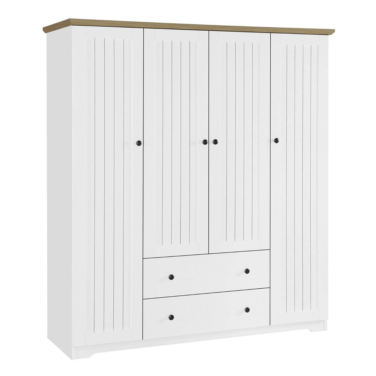 4 Door White Solid Wood MDF Wardrobe Armoire - Omega Lifestyles