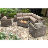 6-Person Grey Wicker Outdoor Seating Set With Fire Pit - Omega Lifestyles
