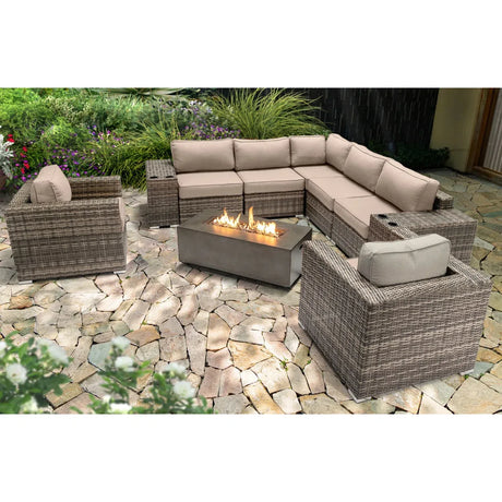 6-Person Grey Wicker Outdoor Seating Set With Fire Pit - Omega Lifestyles