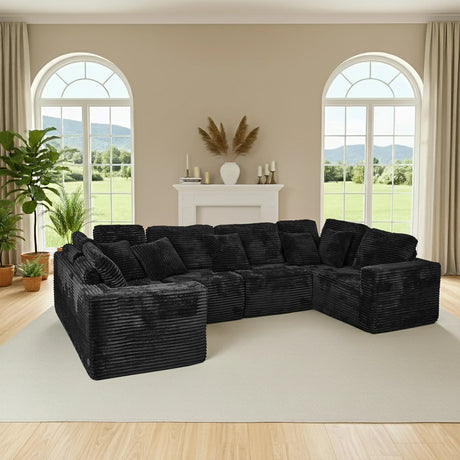 Modular U-Shaped 6-Seater Plush Corduroy Sectional Sofa - Omega Lifestyles