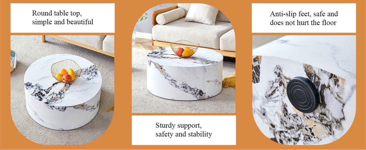 12-Inch White Patterned Cylindrical MDF Coffee Table - Omega Lifestyles