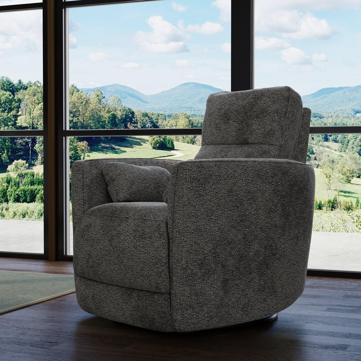 Gray Soft Foam Swivel Recliner With Manual Footrest - Omega Lifestyles