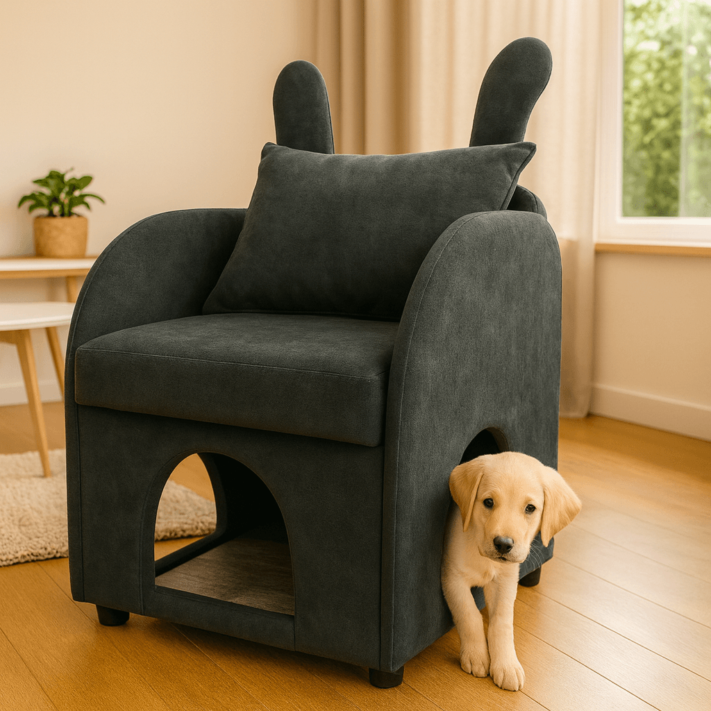 Dark Gray Bunny-Ear Fabric Pet Furniture Armchair - Omega Lifestyles