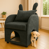 Dark Gray Bunny-Ear Fabric Pet Furniture Armchair - Omega Lifestyles