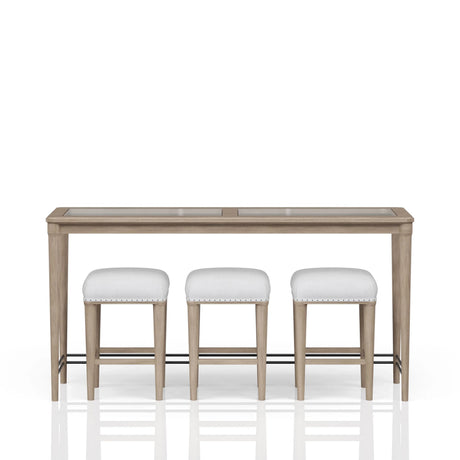 Transitional Sand Finish Frosted Glass Console Table With Stools - Omega Lifestyles