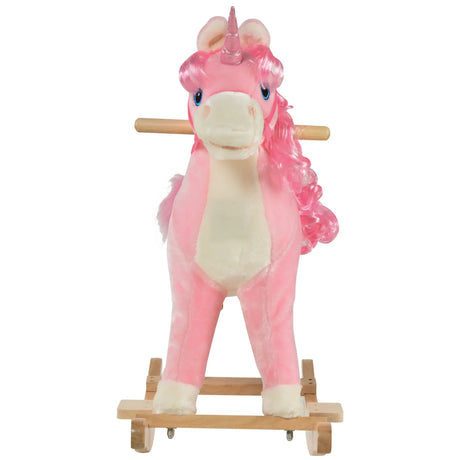 Plush Pink Unicorn Kids Rocking Horse With Sounds - Omega Lifestyles