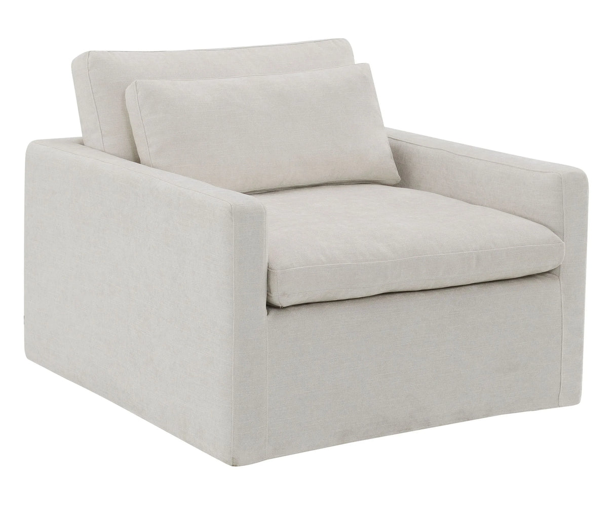 Ivory Fabric Swivel Chair With Toss Pillow - Omega Lifestyles