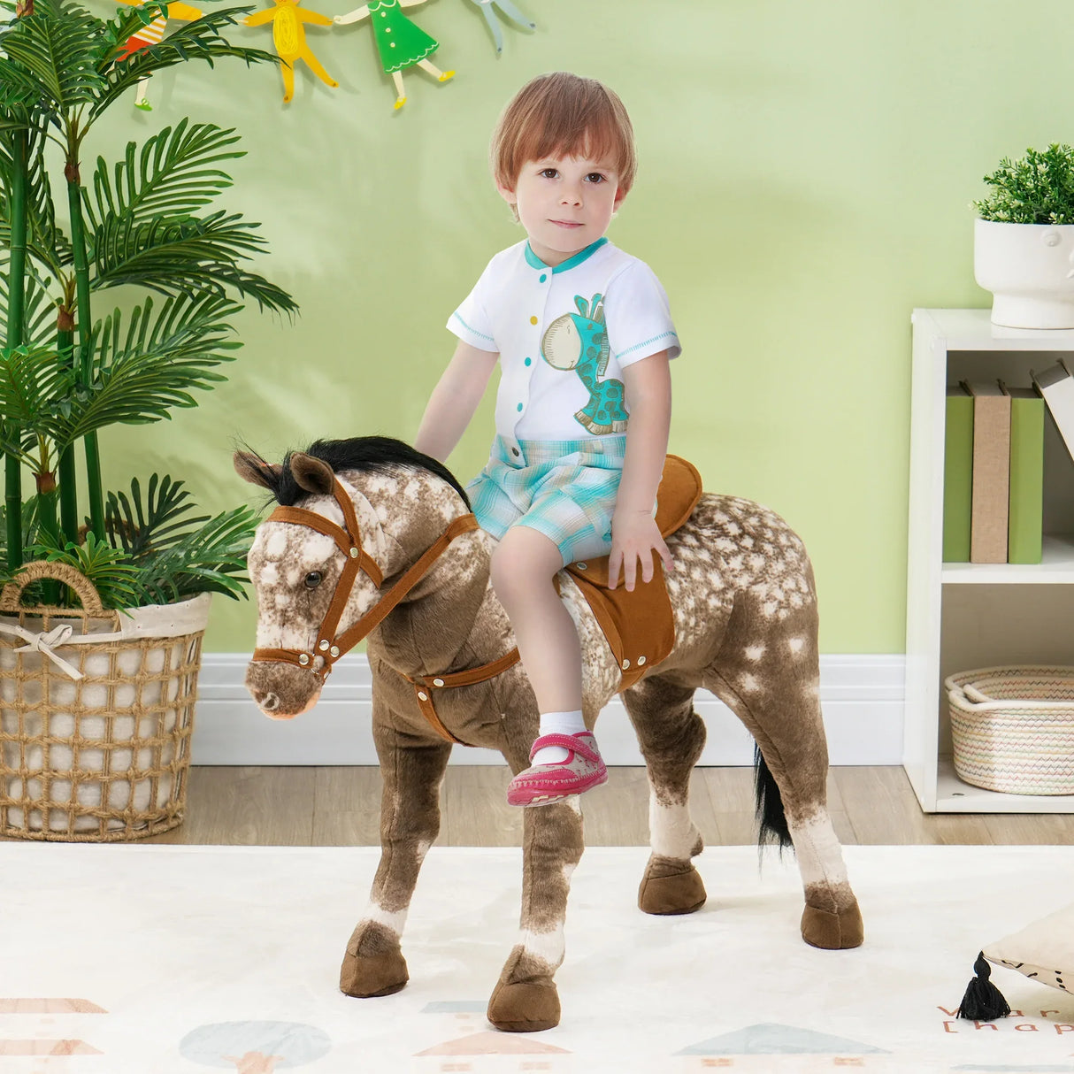 Realistic Ride-On Horse Toy With Saddle And Sound - Omega Lifestyles
