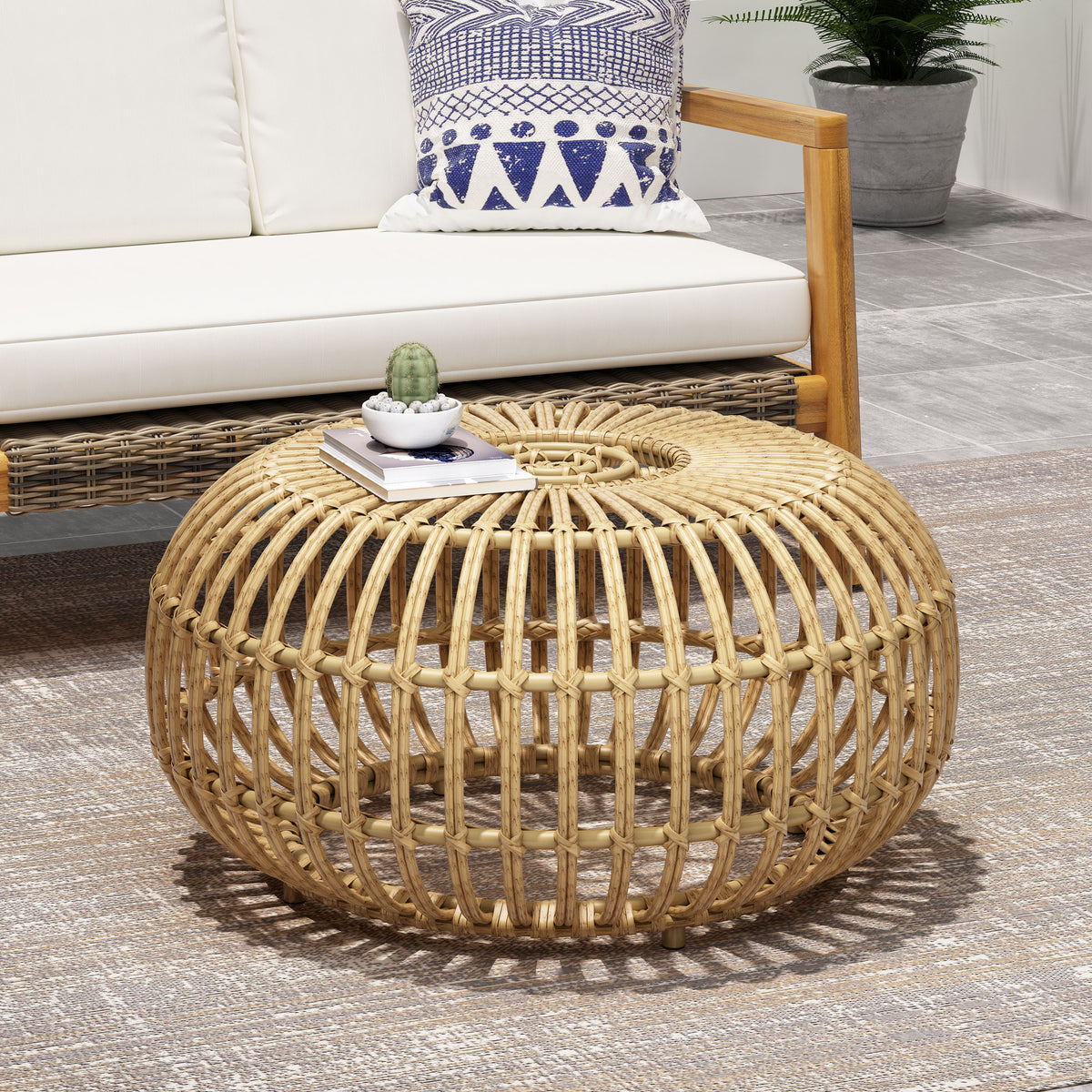 Bohemian Handcrafted Faux Rattan Wicker Coffee Table
