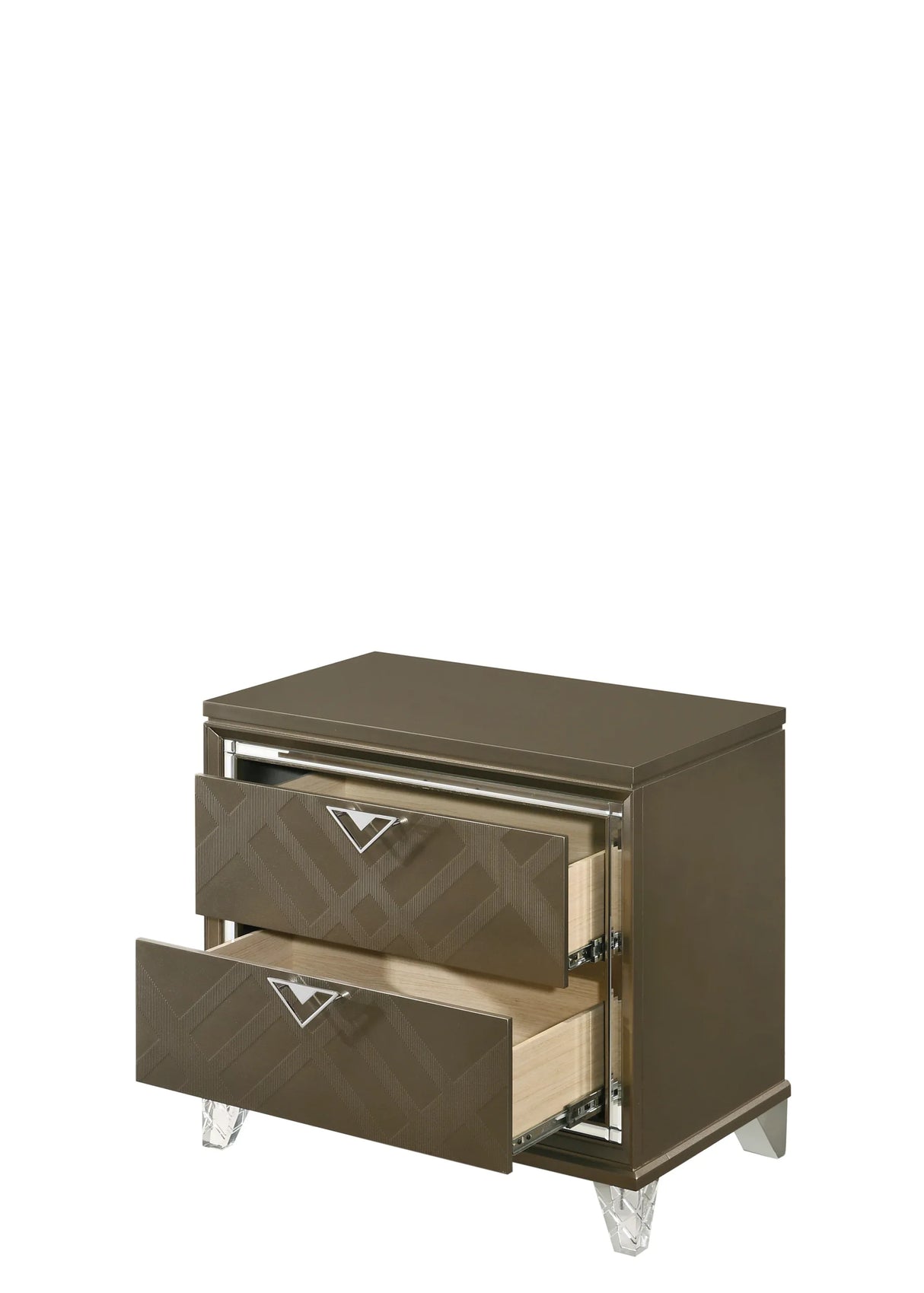 Champagne Synthetic Wood Two-Drawer Modern Nightstand - Omega Lifestyles