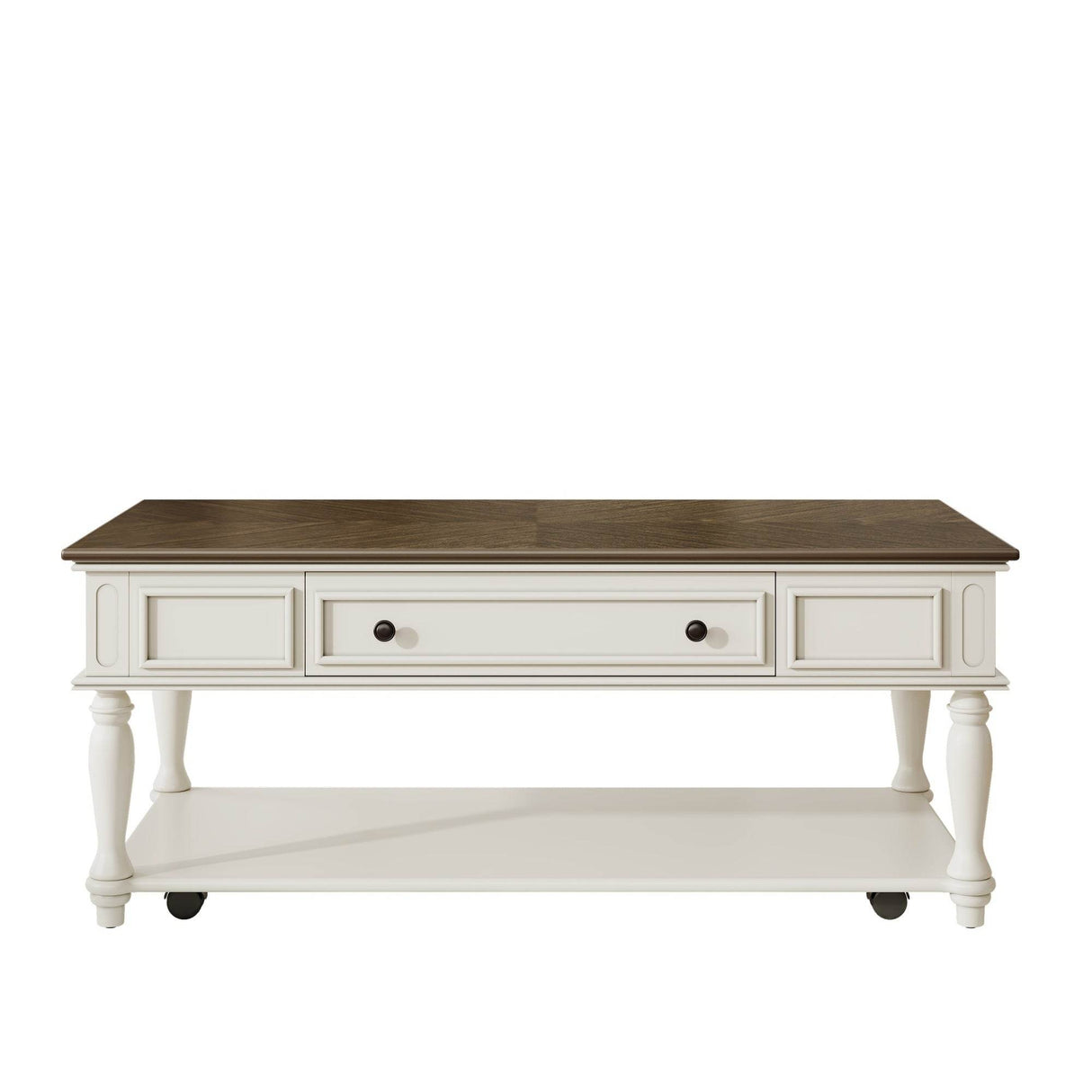 Mid-Century Farmhouse Coffee Table With Drawer Wheels - Sleep Galleria