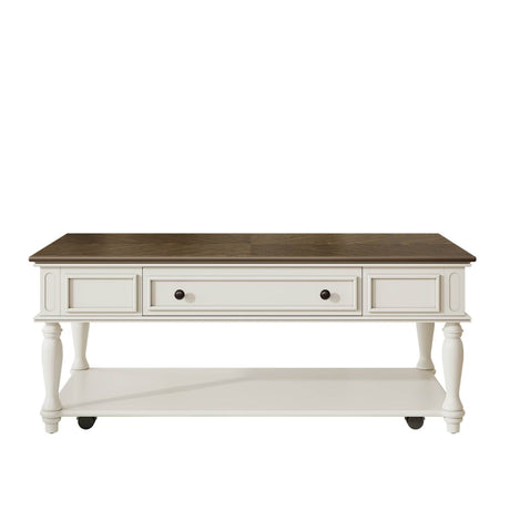 Mid-Century Farmhouse Coffee Table With Drawer Wheels - Sleep Galleria