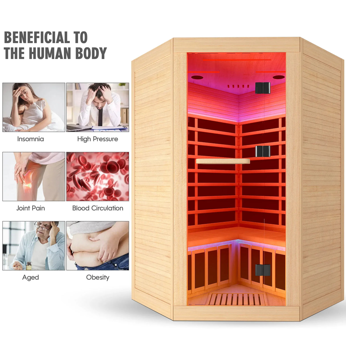 Canadian Hemlock Pentagonal Infrared Two-Person Sauna Room - Omega Lifestyles