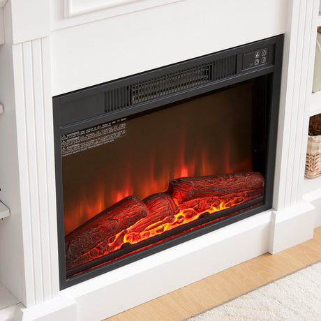 White Media Console Table With Fireplace Insert - Sleep Galleria