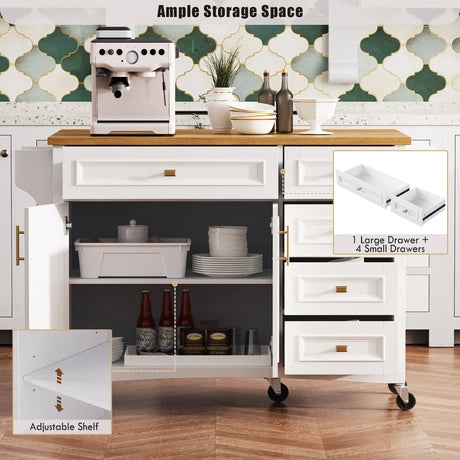 Classic Vintage Embossed White Kitchen Island On Wheels - Omega Lifestyles