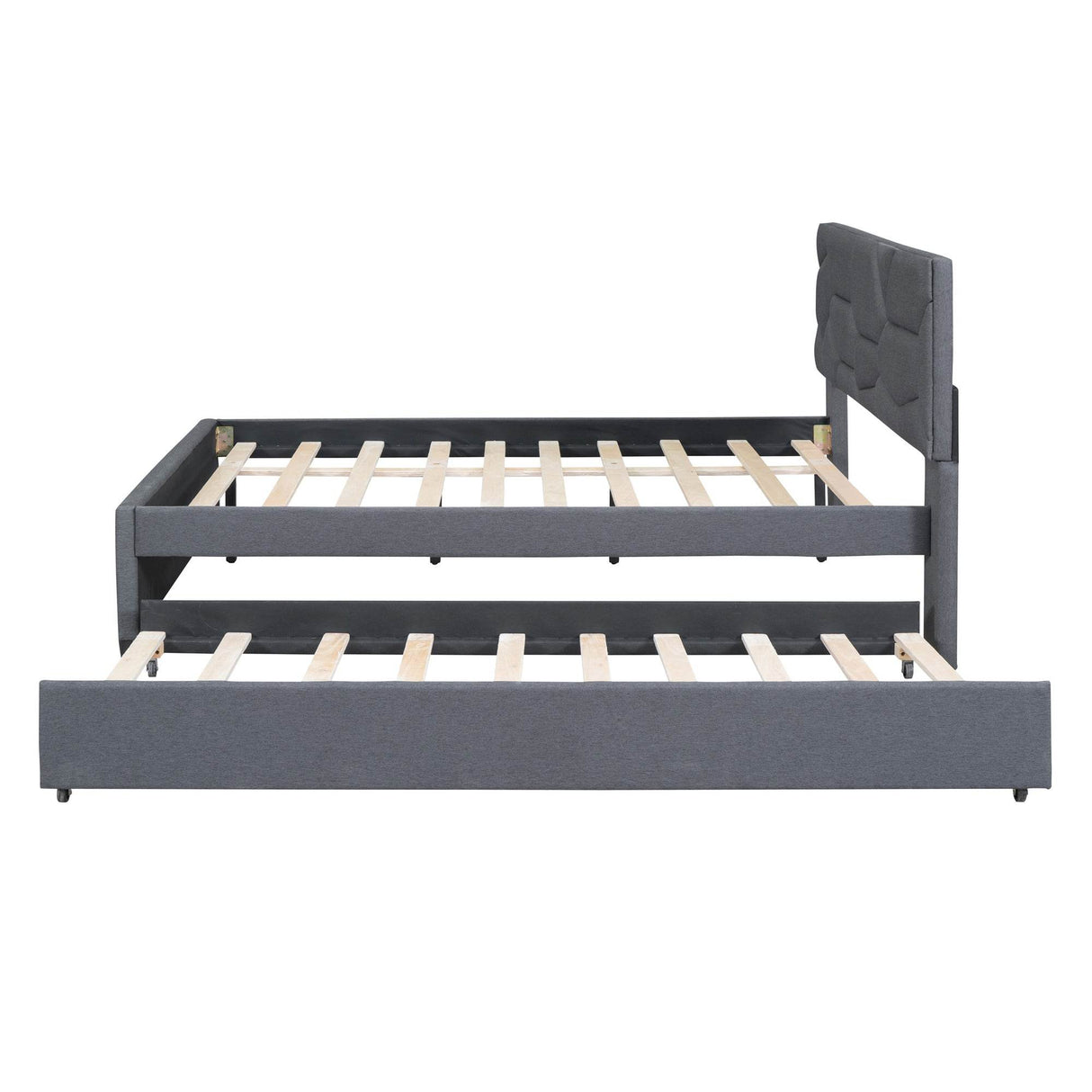 Full Upholstered Platform Bed With Twin Trundle - Omega Lifestyles